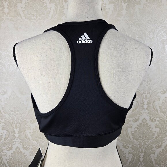 Adidas Size XL Black Sports Bra with White Graphics Racerback Pull On Style NWT - Picture 3 of 11